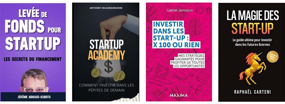 Quatre livres sur les start-ups, vendus sur Amazon, présentant des ressources pour entrepreneurs et fondateurs d’entreprises